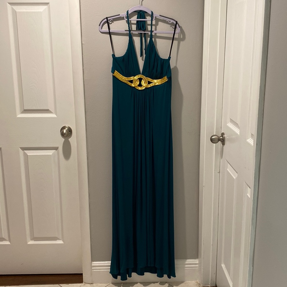 Emerald Green grecian style dress.